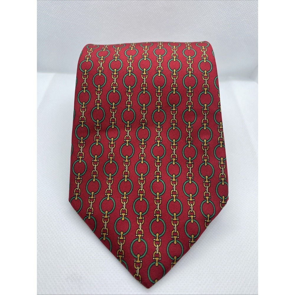 Vintage Brooks Brothers Makers Silk Necktie Red Equestrian Horse Bit Pattern USA
